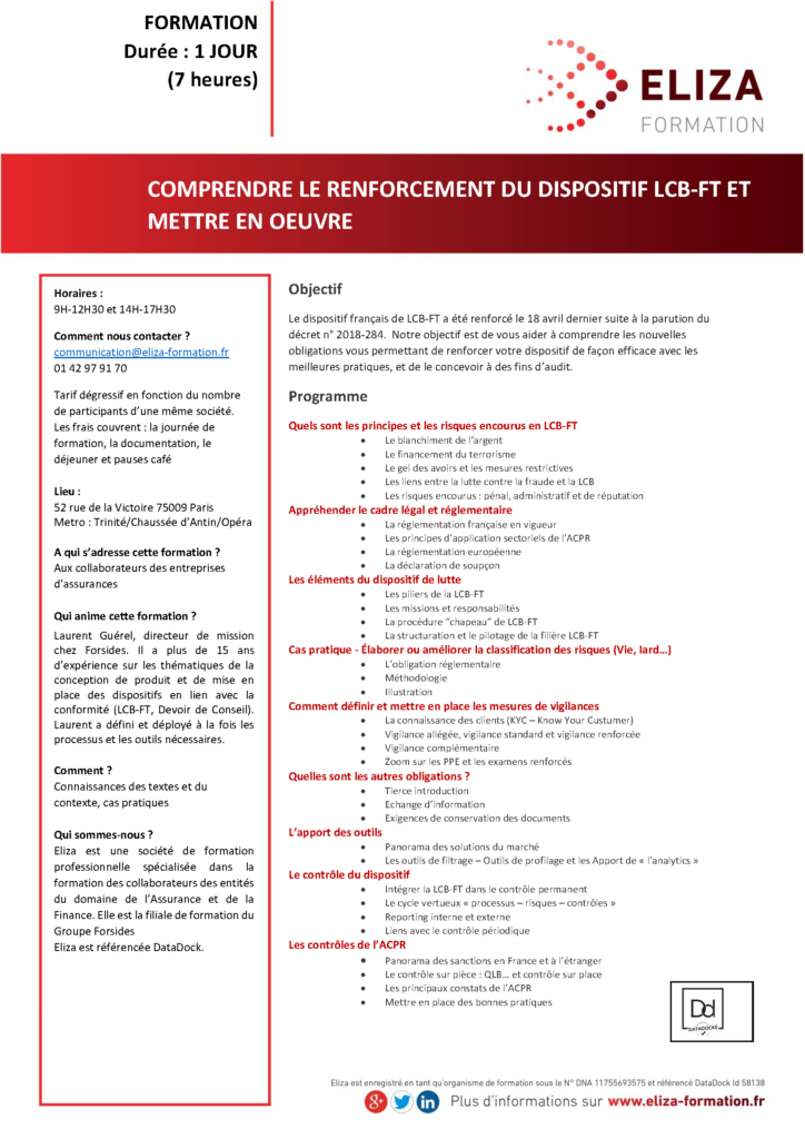 COMPRENDRE LE RENFORCEMENT DU DISPOSITIF LCB-FT ET METTRE EN OEUVRE ...